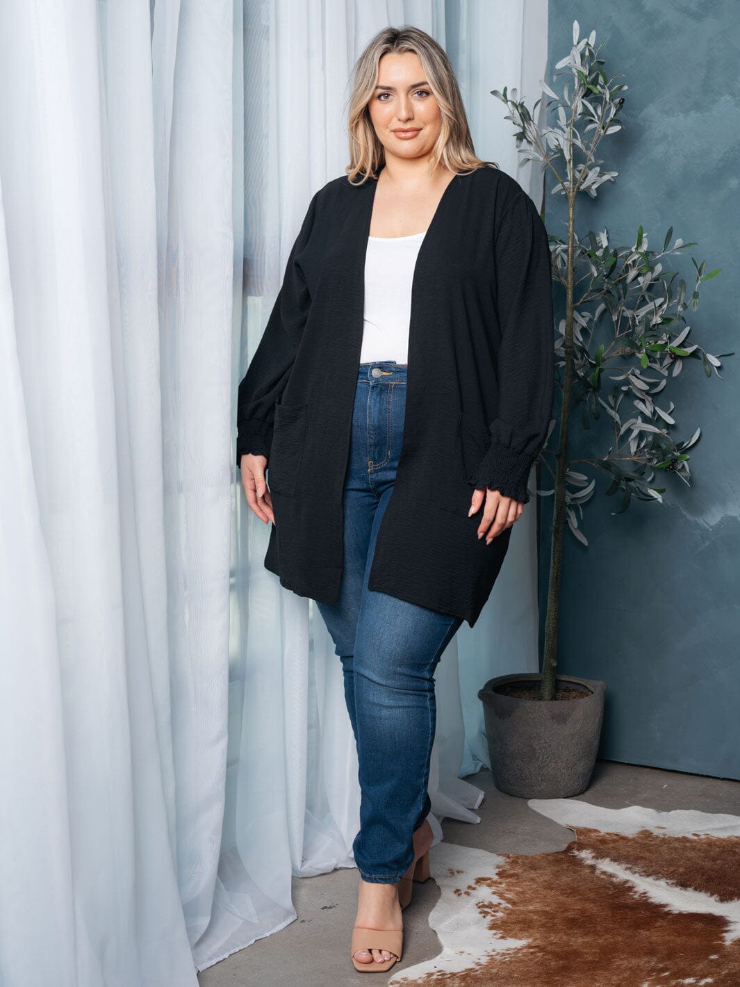 WOMEN'S LONG SLEEVE OPEN FRONT POCKETS CARDIGAN