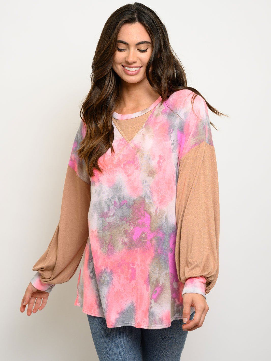 WOMEN'S LONG SLEEVE TUNIC TIE DYE TOP