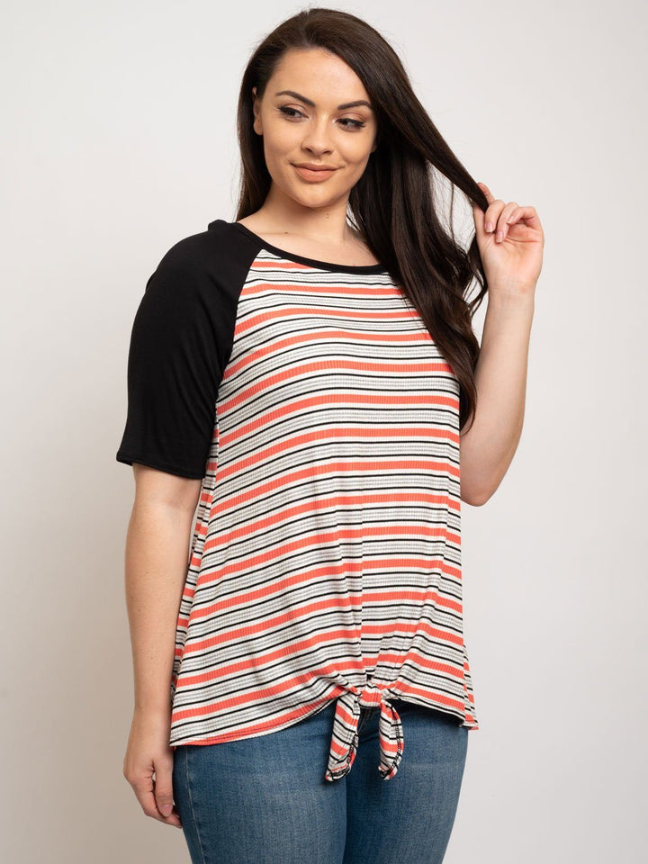 PLUS SIZE STRIPES FRONT TIE TOP