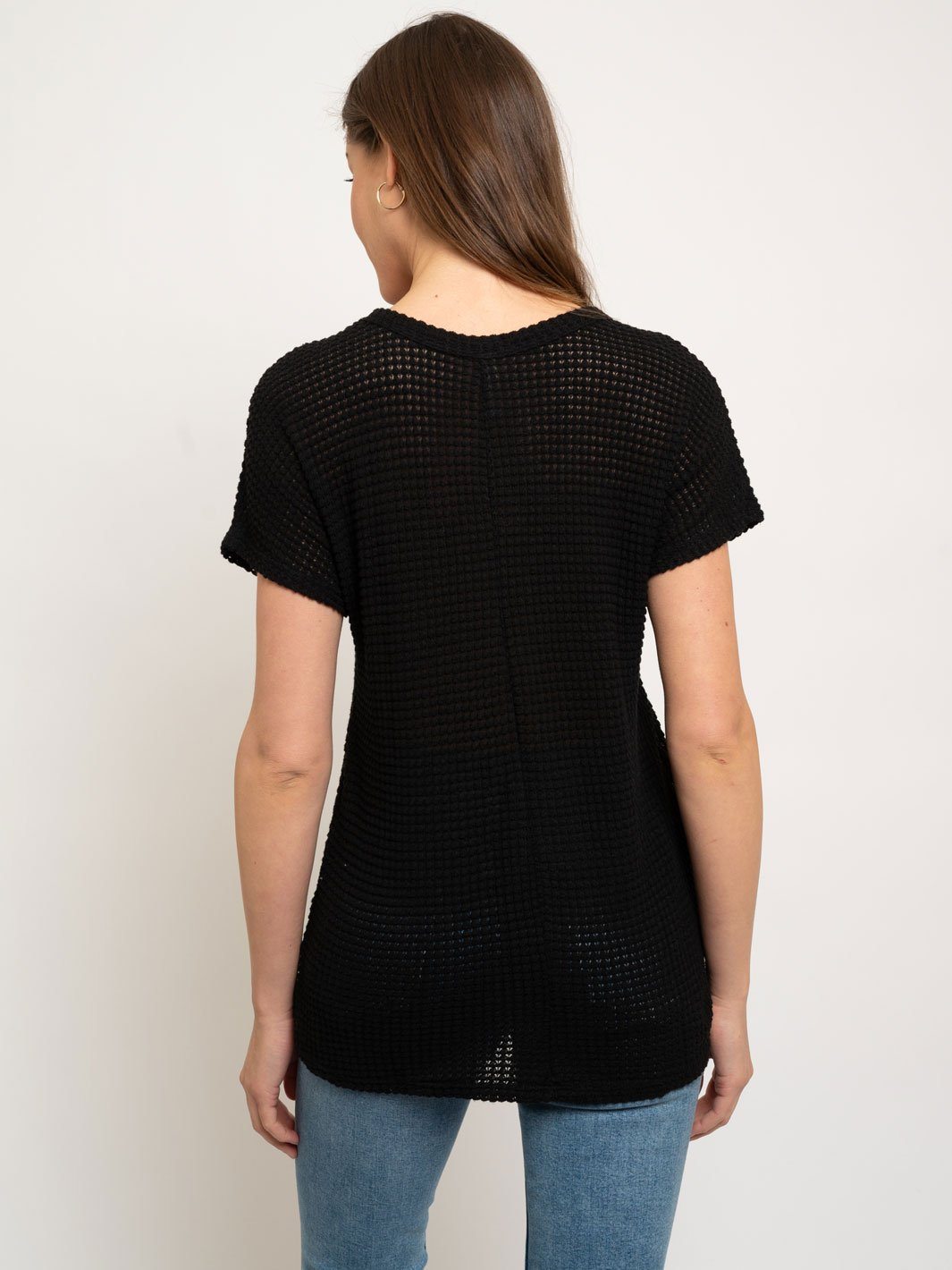 HEAVY WAFFLE SCOOP NECK SHORT SLEEVE TOP