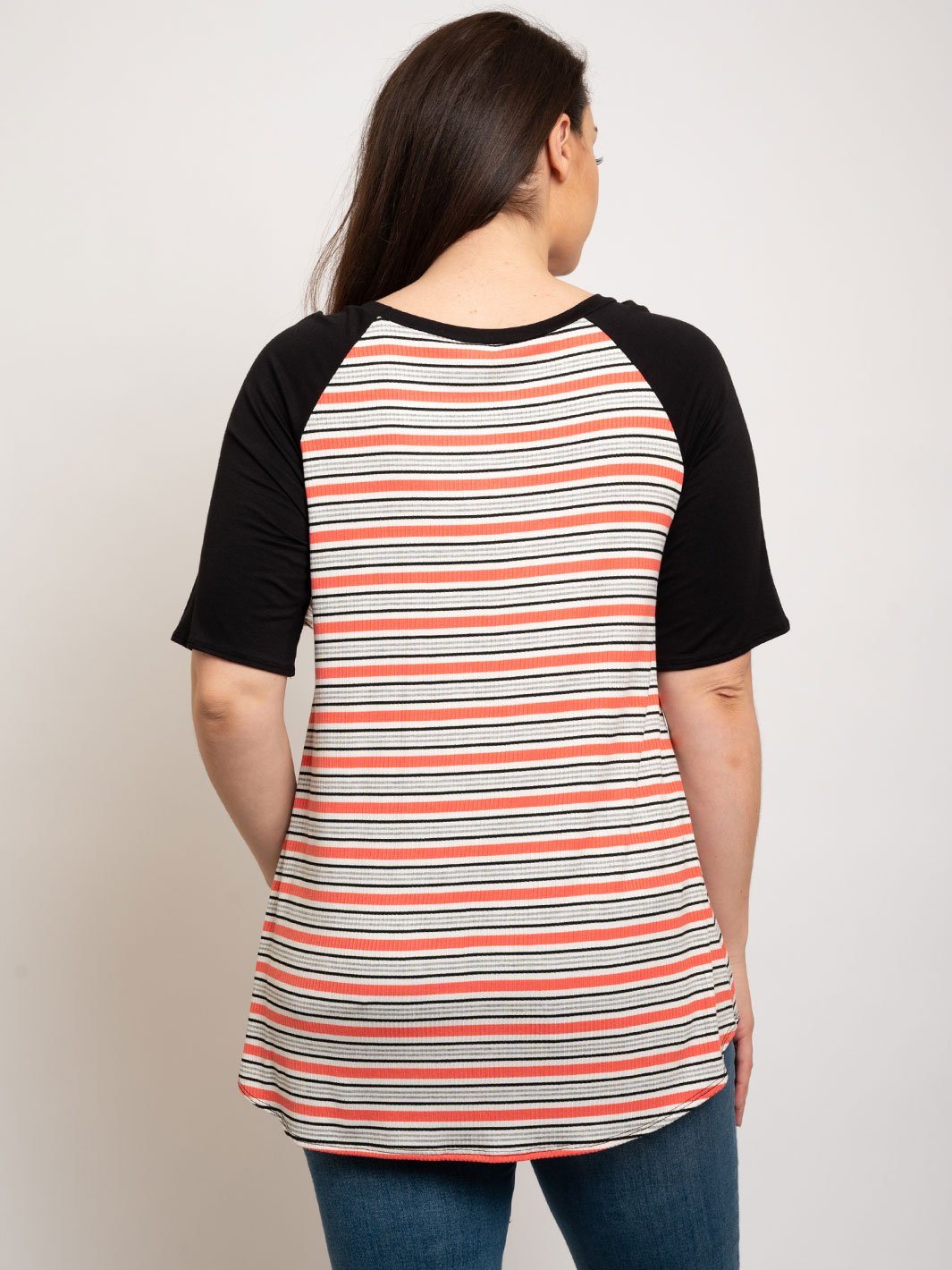 PLUS SIZE STRIPES FRONT TIE TOP