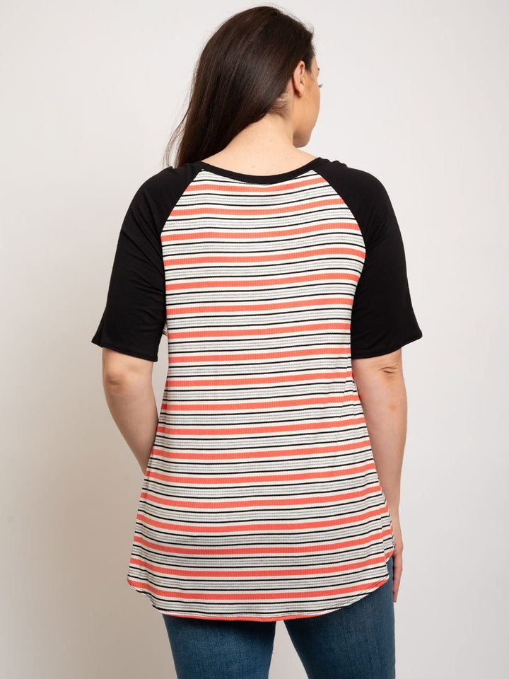 PLUS SIZE STRIPES FRONT TIE TOP