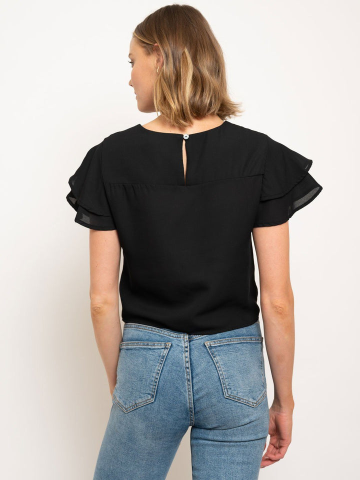 WOMEN'S FLUTTER DOUBLE SHORT SLEEVE FRONT TIE TOP