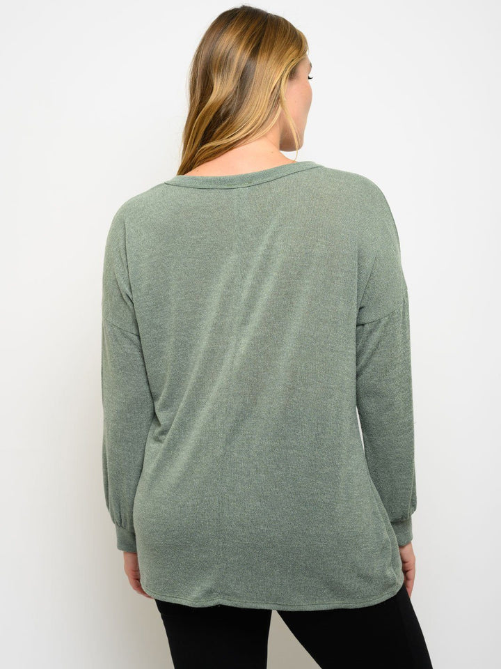 PLUS SIZE BUTTON DETAIL LONG SLEEVE TOP