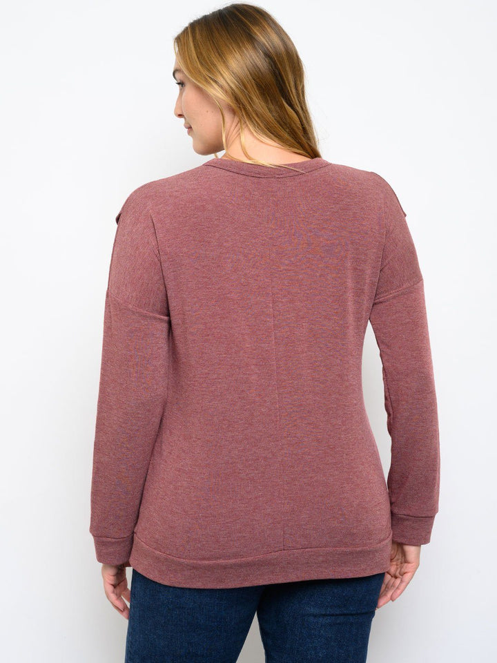 PLUS SIZE LONG SLEEVE RUFFLE DETAIL TOP