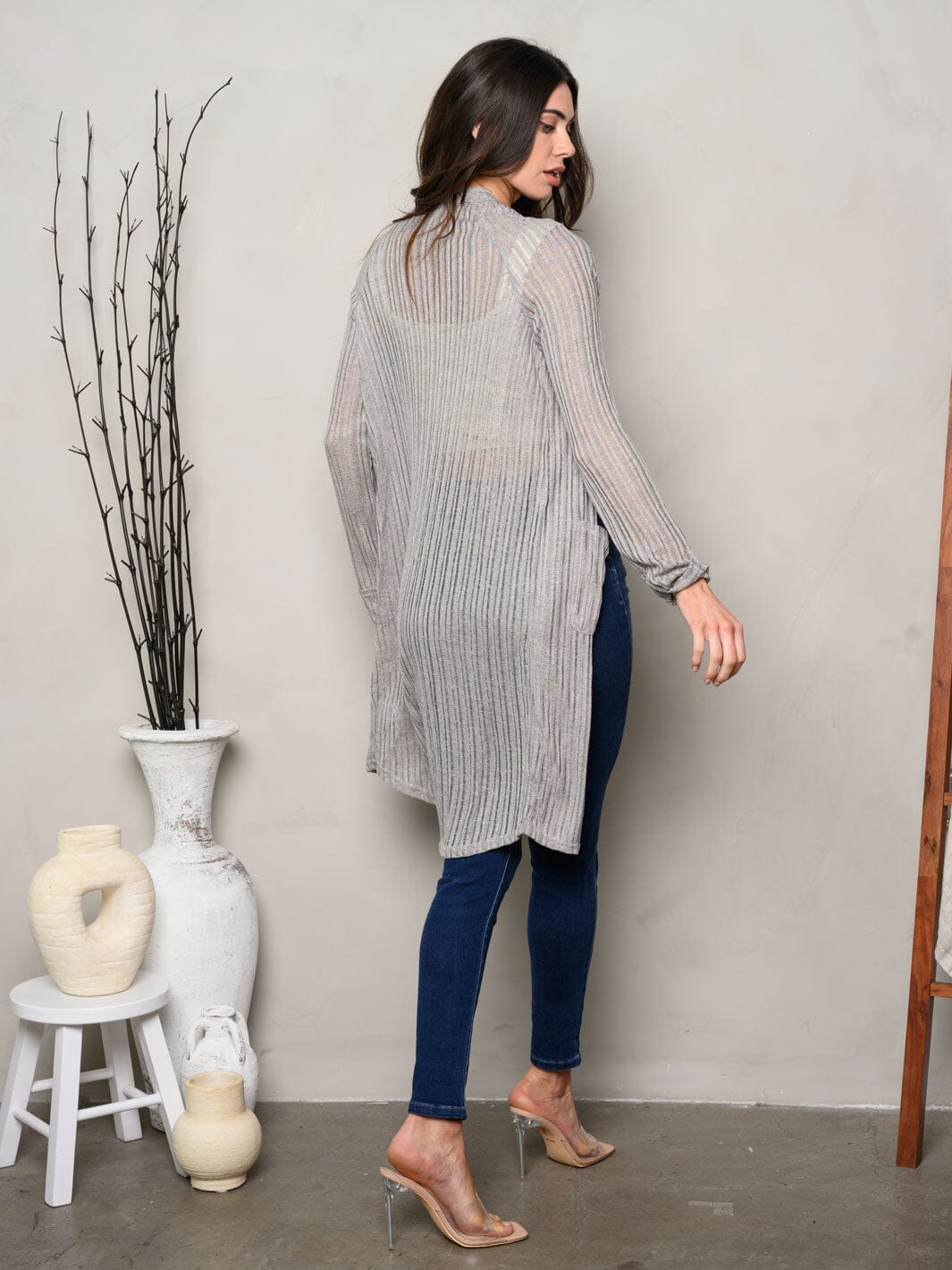 WOMEN'S LONG SLEEVE OPEN FRONT POCKETS CARDIGAN