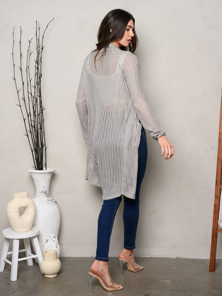 WOMEN'S LONG SLEEVE OPEN FRONT POCKETS CARDIGAN