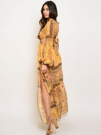 WOMEN'S PAISLEY BORDER CUTOUT MAXI DRESS