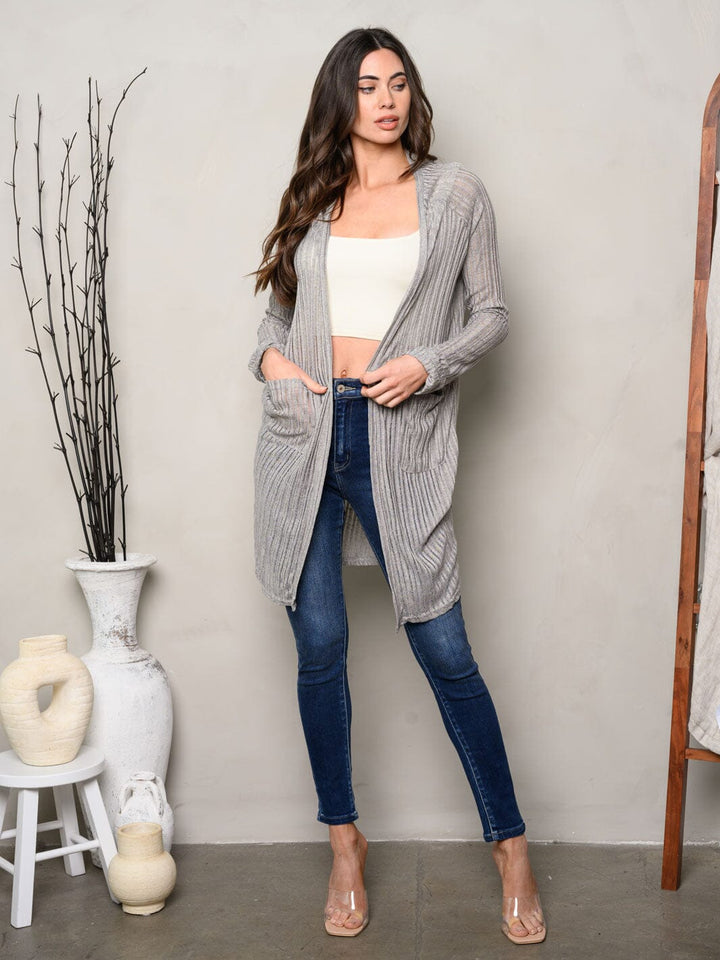 WOMEN'S LONG SLEEVE OPEN FRONT POCKETS CARDIGAN