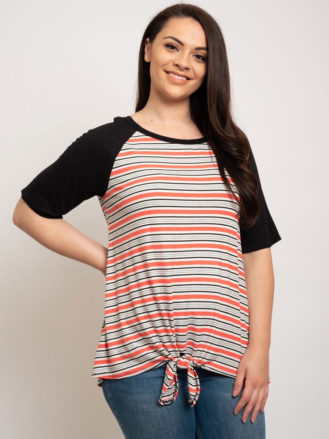 PLUS SIZE STRIPES FRONT TIE TOP