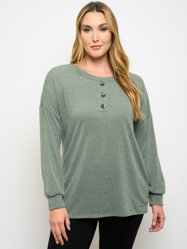 PLUS SIZE BUTTON DETAIL LONG SLEEVE TOP