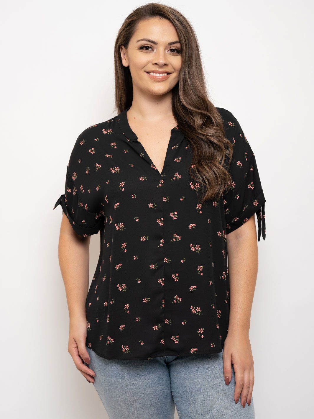 PLUS SIZE 3/4 SLEEVE FLORAL TOP