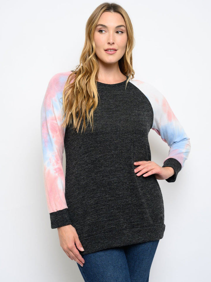 PLUS SIZE LONG TIE DYE SLEEVE TOP