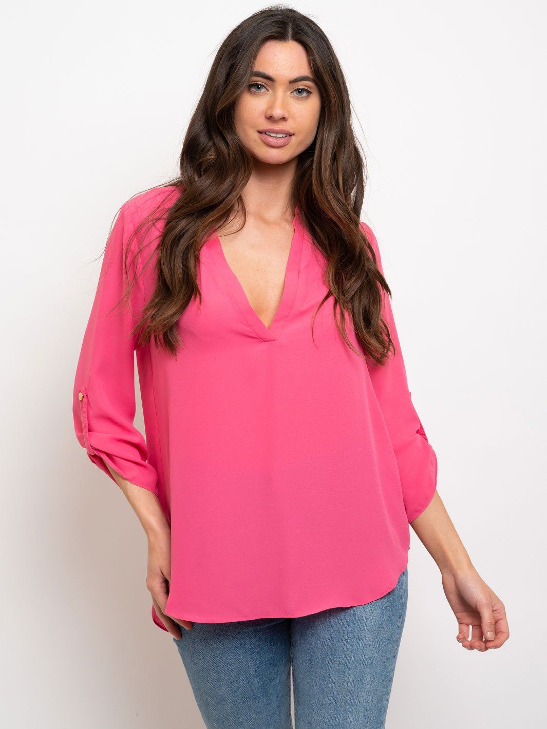 WOMEN'S HIGH-LOW 3/4 SLEEVES BLOUSE TOP
