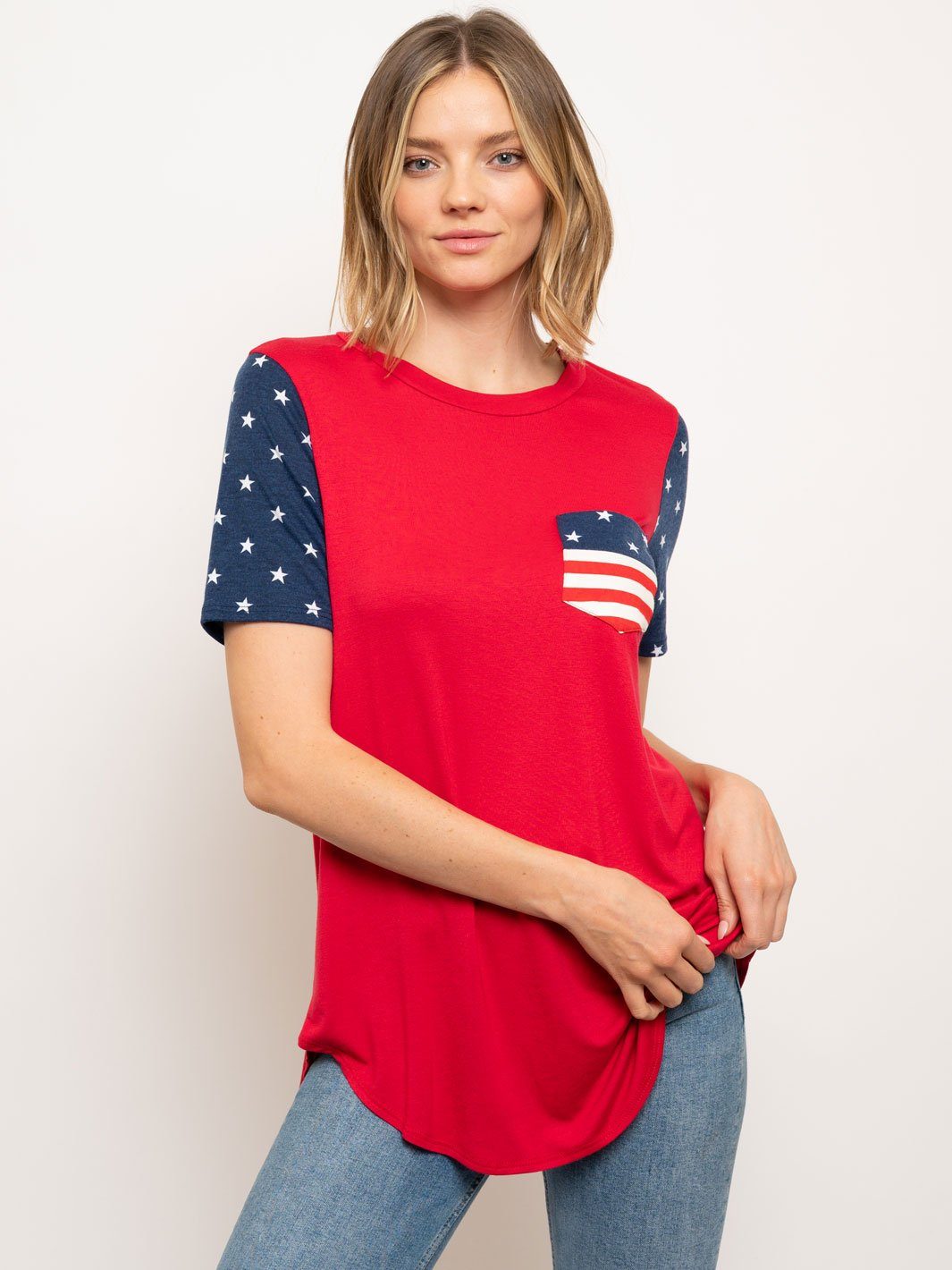 WOMEN'S FLAG PATRIOTIC POCKET TUNIC TOP