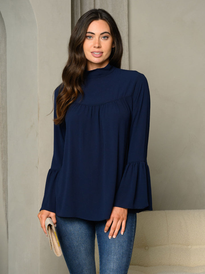 WOMEN'S MOCK NECK BELL LONG SLEEVE TOP