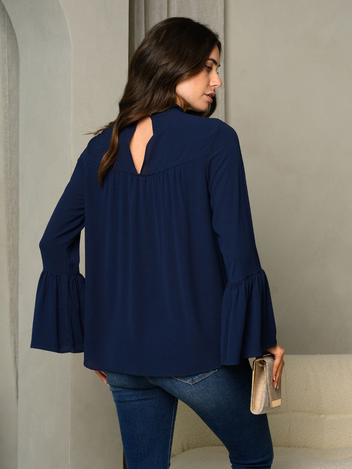 WOMEN'S MOCK NECK BELL LONG SLEEVE TOP