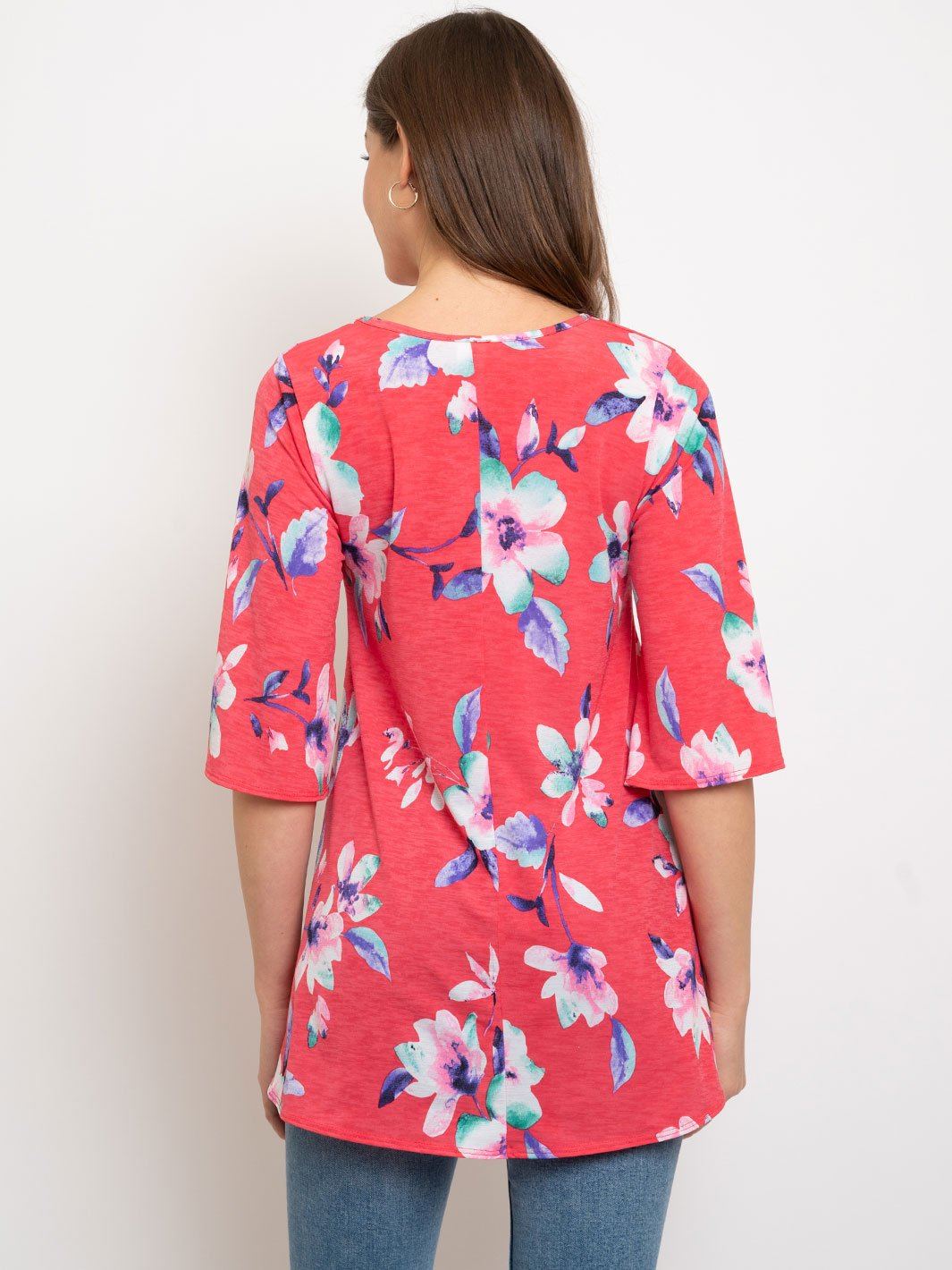 WOMEN'S FLORAL FRONT CROSS TUNIC TOP