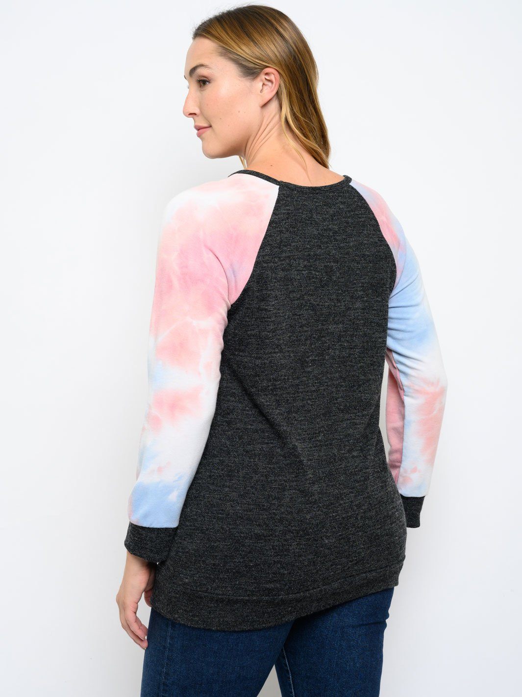 PLUS SIZE LONG TIE DYE SLEEVE TOP