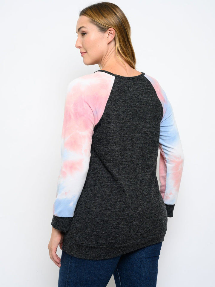 PLUS SIZE LONG TIE DYE SLEEVE TOP