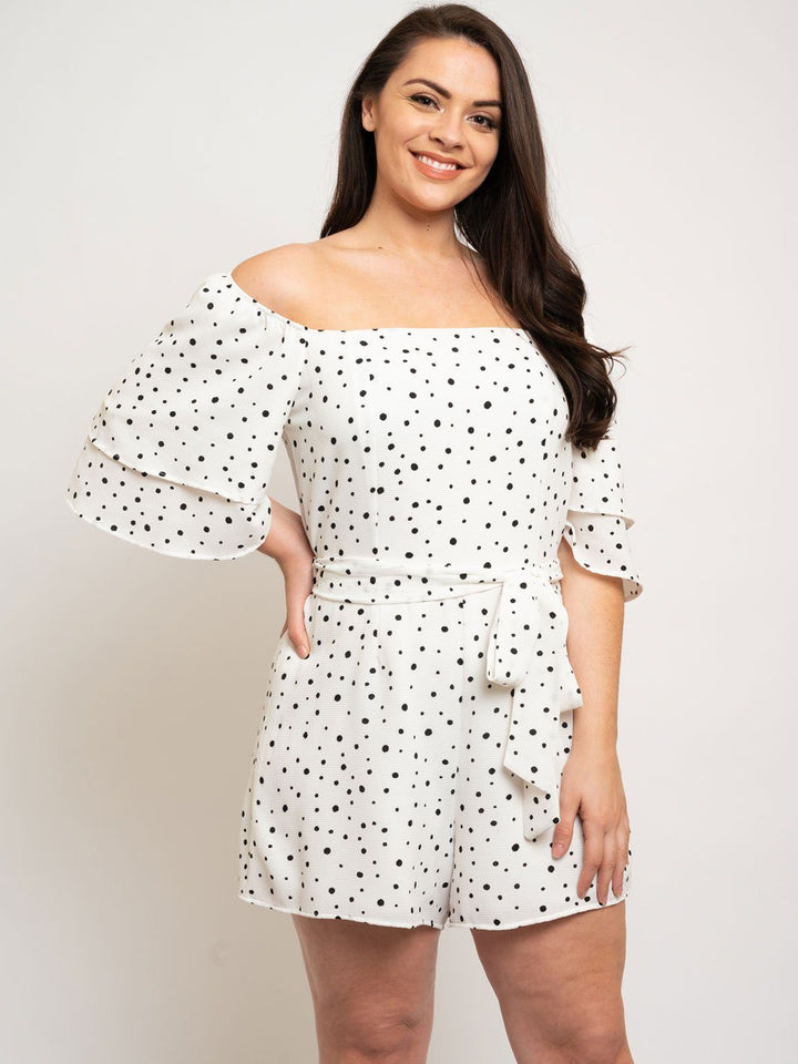 PLUS SIZE POLKA DOT RUFFLE SLEEVE ROMPER