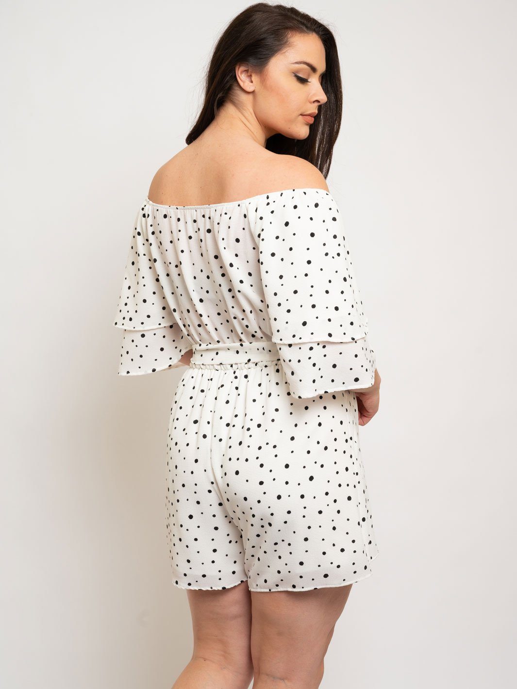 PLUS SIZE POLKA DOT RUFFLE SLEEVE ROMPER