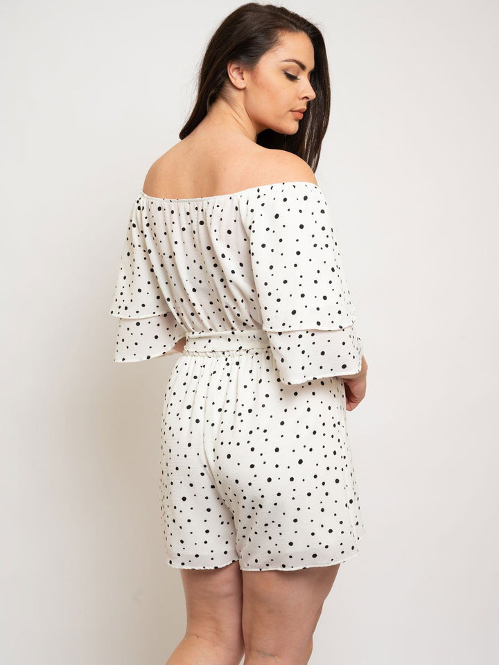 PLUS SIZE POLKA DOT RUFFLE SLEEVE ROMPER