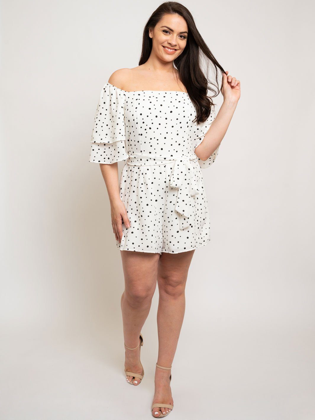 PLUS SIZE POLKA DOT RUFFLE SLEEVE ROMPER