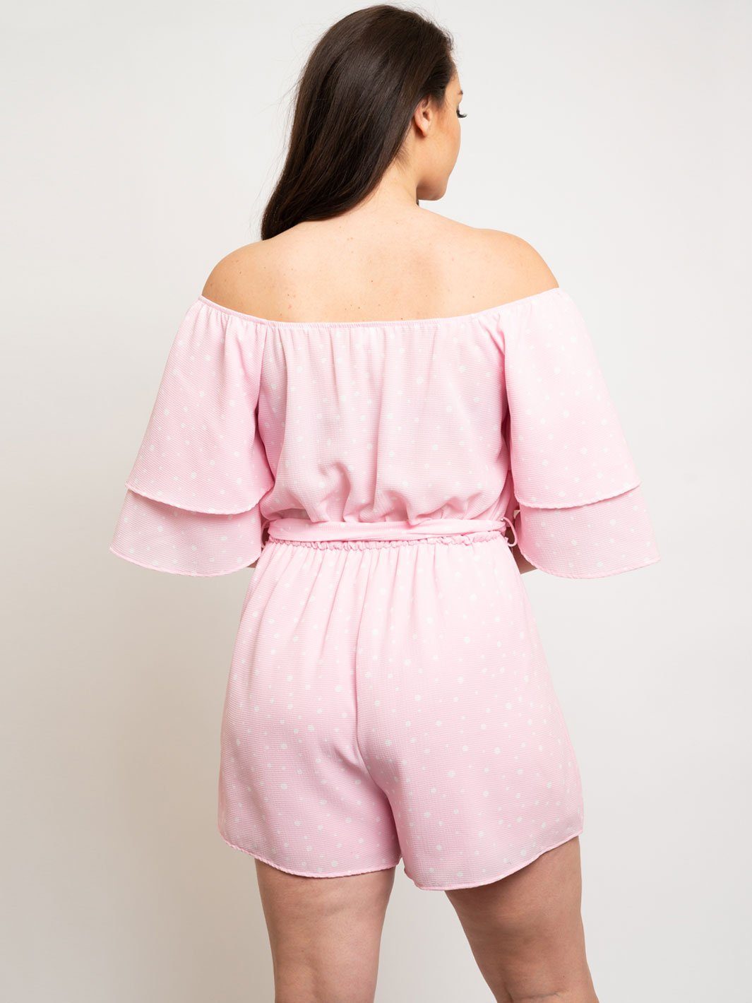 PLUS SIZE POLKA DOT RUFFLE SLEEVE ROMPER