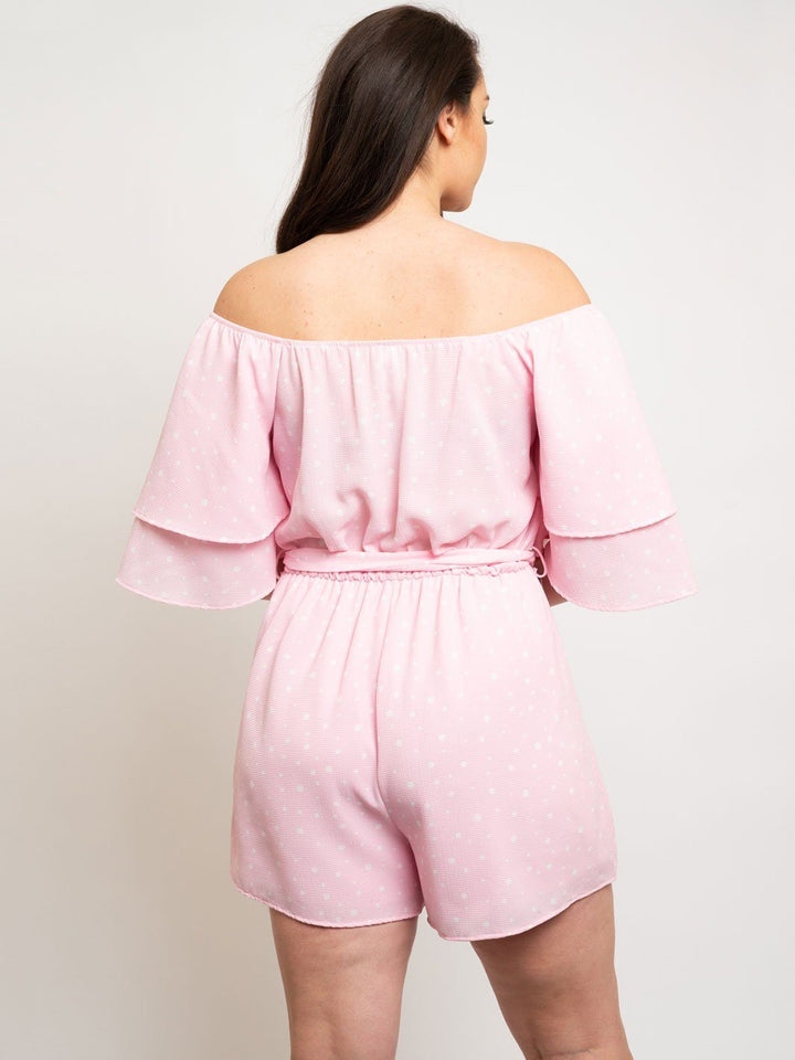 PLUS SIZE POLKA DOT RUFFLE SLEEVE ROMPER