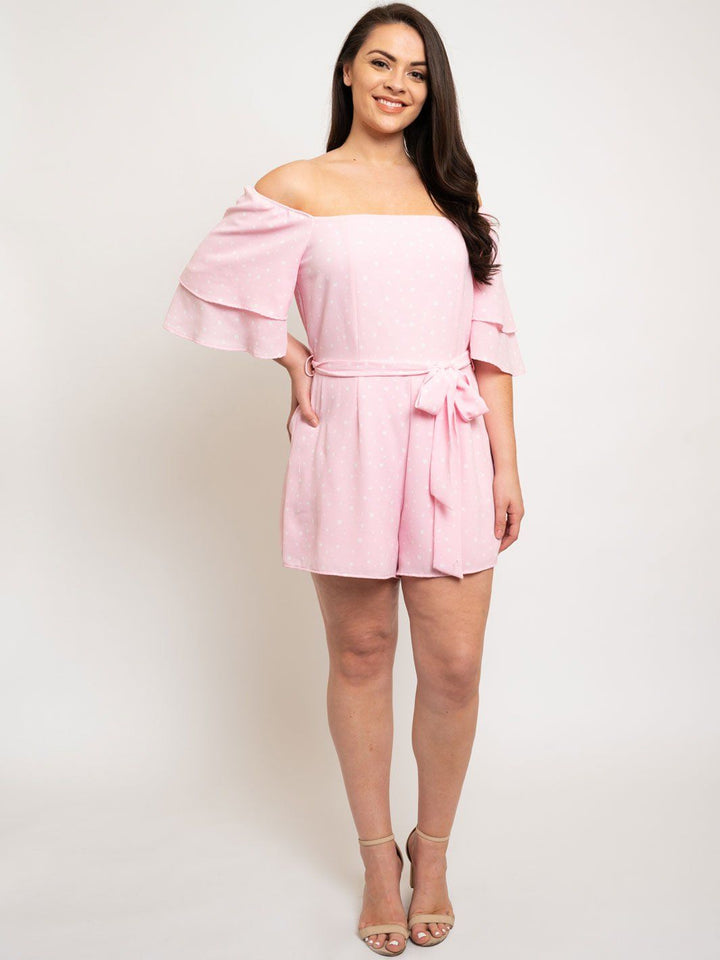 PLUS SIZE POLKA DOT RUFFLE SLEEVE ROMPER