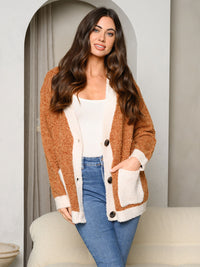 WOMEN'S LONG SLEEVE COLORBLOCK BUTTON UP SWEATER CARDIGAN
