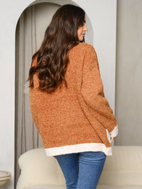 WOMEN'S LONG SLEEVE COLORBLOCK BUTTON UP SWEATER CARDIGAN