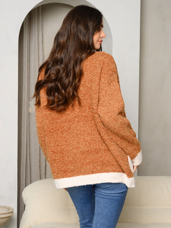 WOMEN'S LONG SLEEVE COLORBLOCK BUTTON UP SWEATER CARDIGAN