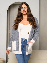 WOMEN'S LONG SLEEVE COLORBLOCK BUTTON UP SWEATER CARDIGAN