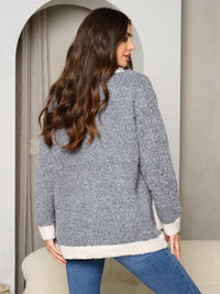 WOMEN'S LONG SLEEVE COLORBLOCK BUTTON UP SWEATER CARDIGAN