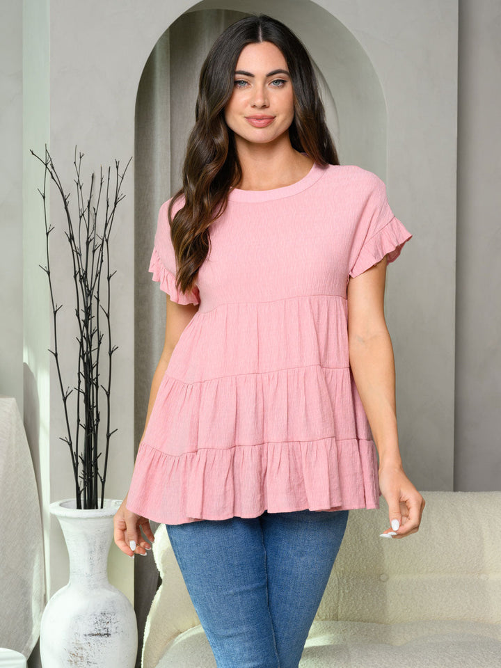 Copy of WOMEN'S SHORT RUFFLE SLEEVE TIERED TUNIC TOP