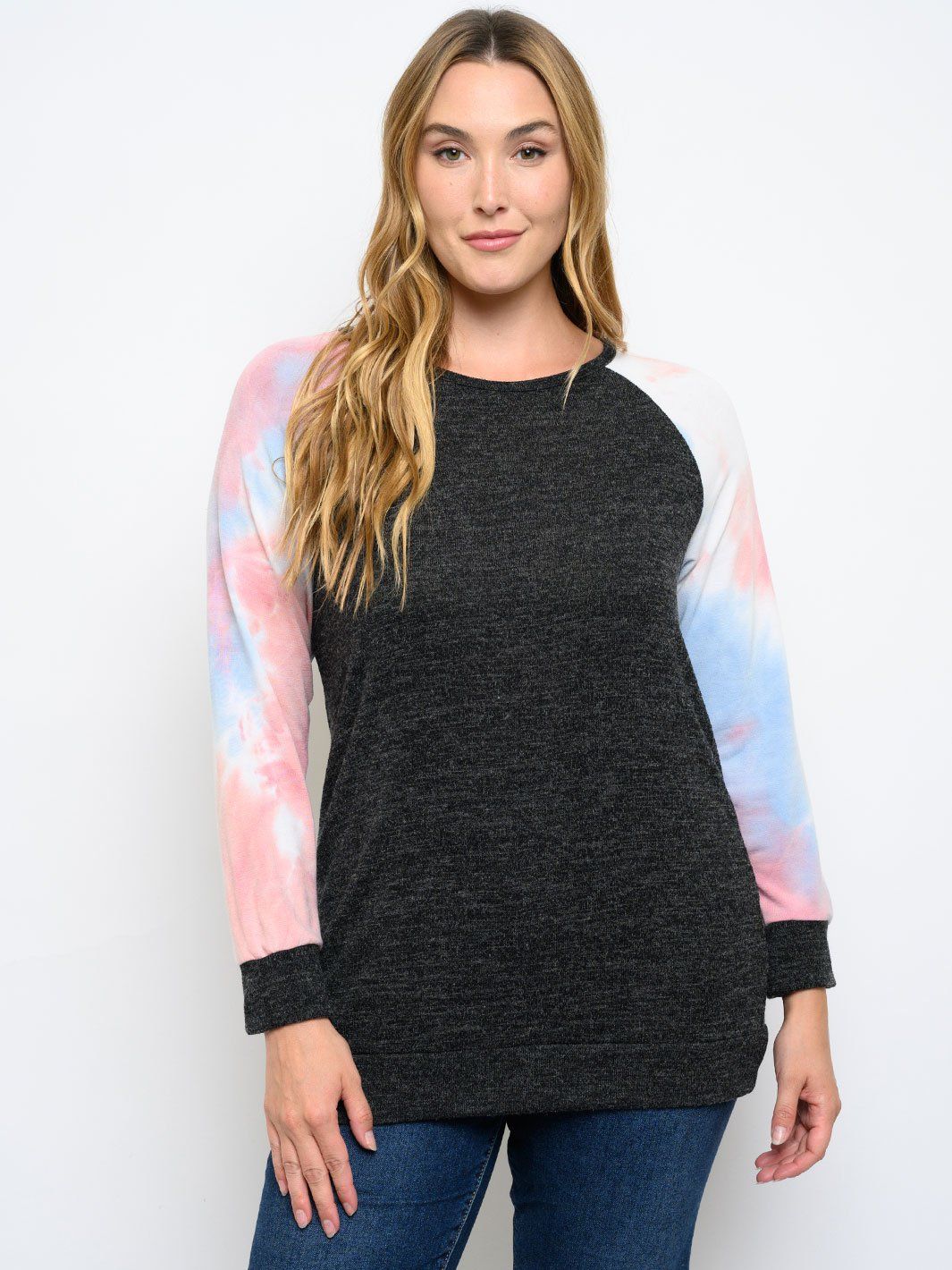 PLUS SIZE LONG TIE DYE SLEEVE TOP