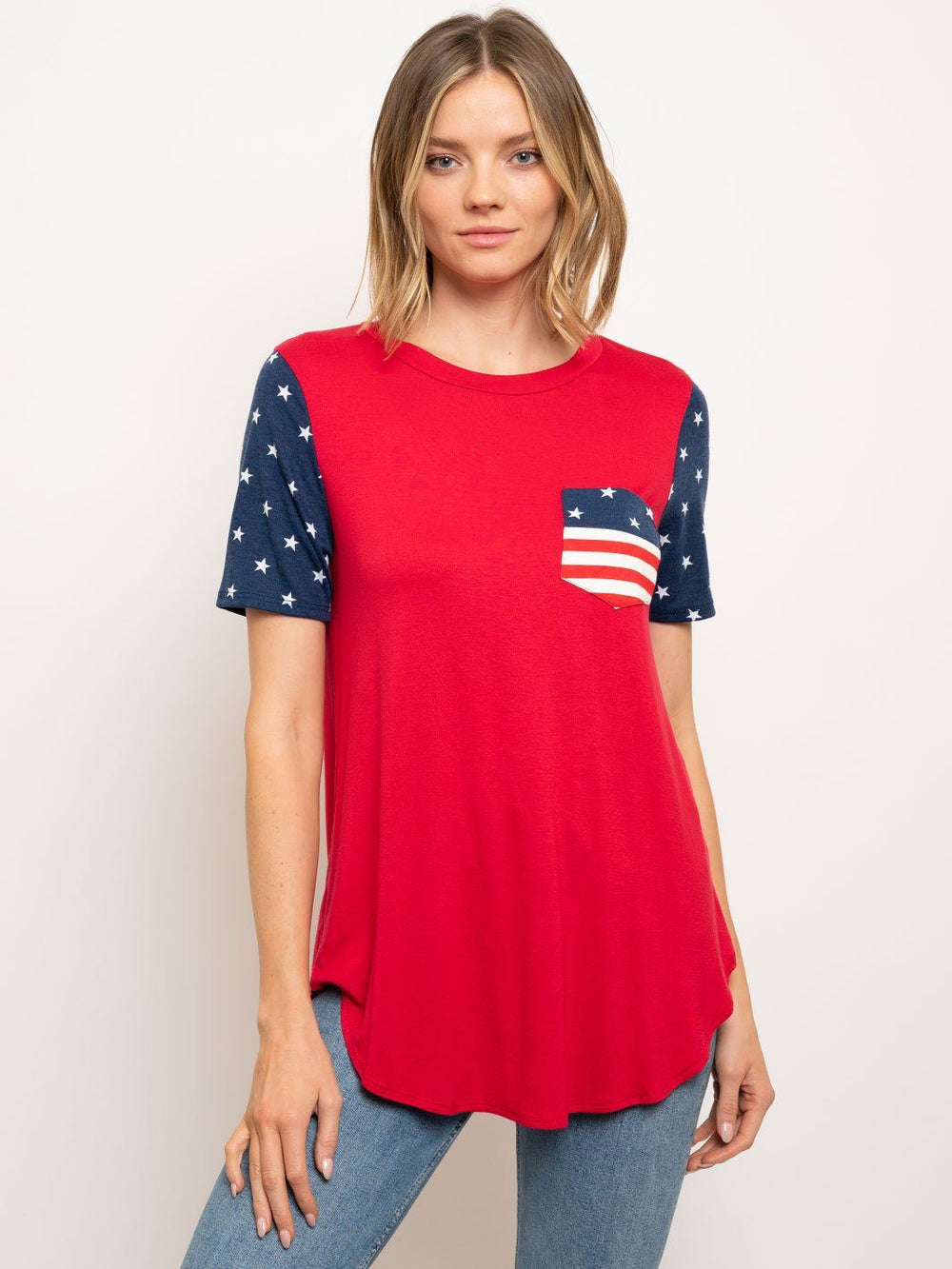 WOMEN'S FLAG PATRIOTIC POCKET TUNIC TOP
