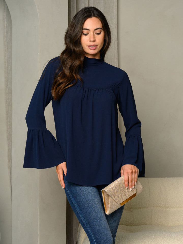 WOMEN'S MOCK NECK BELL LONG SLEEVE TOP
