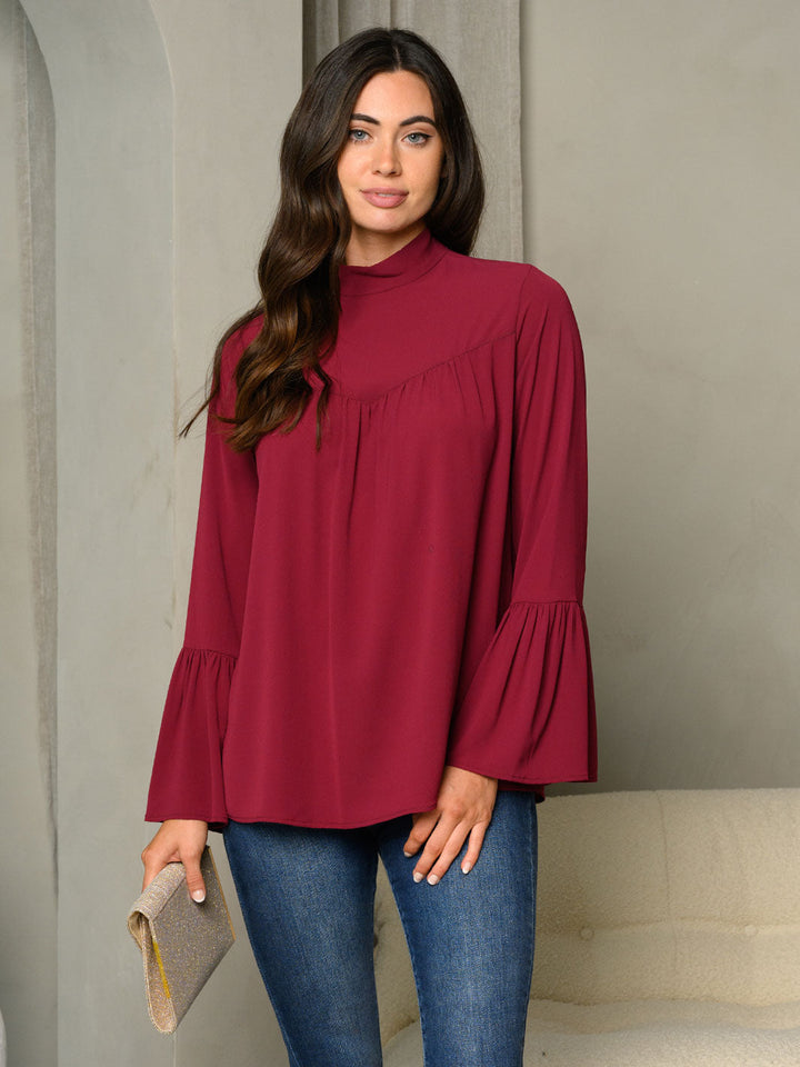 WOMEN'S MOCK NECK BELL LONG SLEEVE TOP