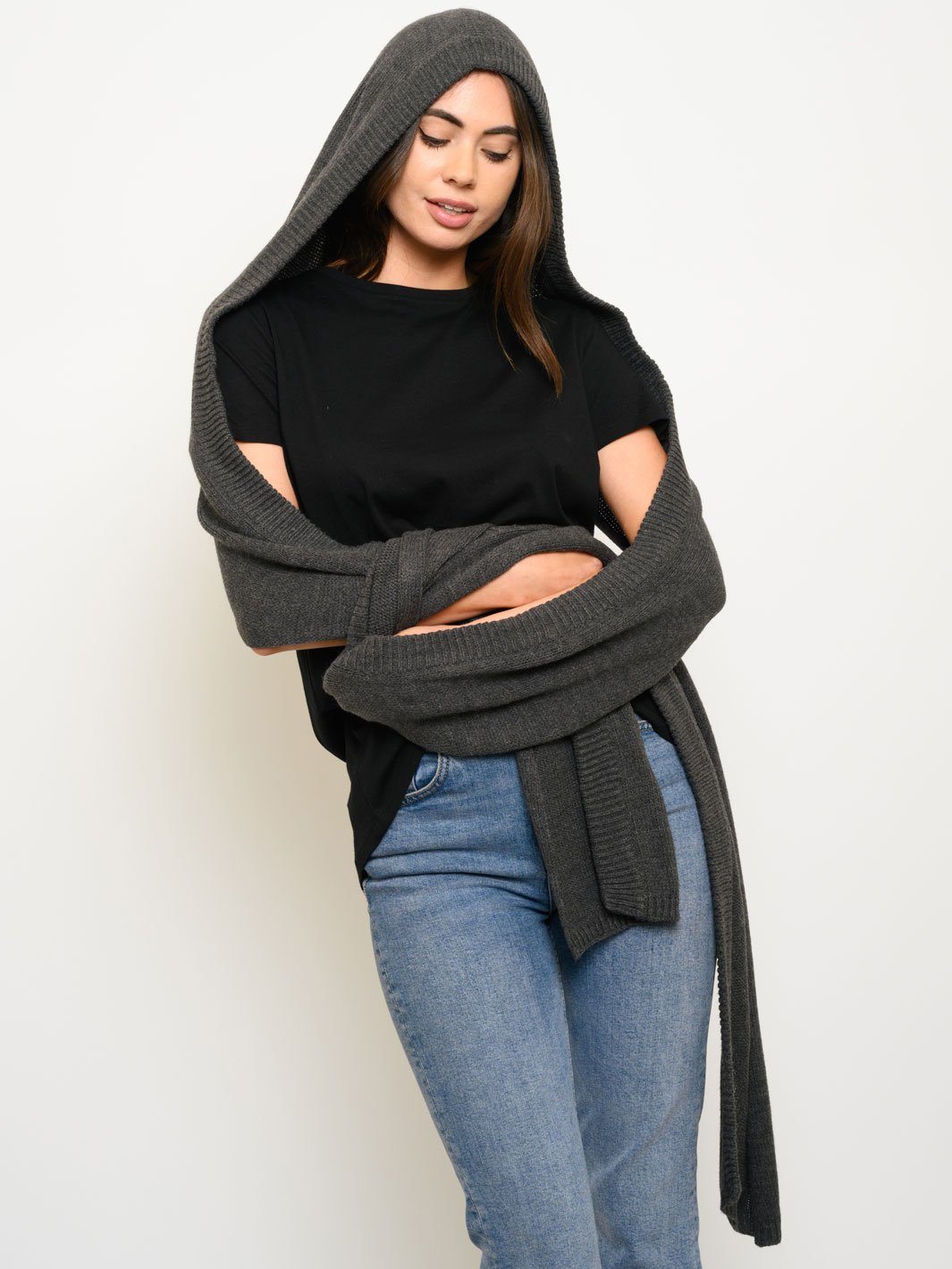 WOMEN'S MUFFLER SWEATER KNIT HOODED SCARF