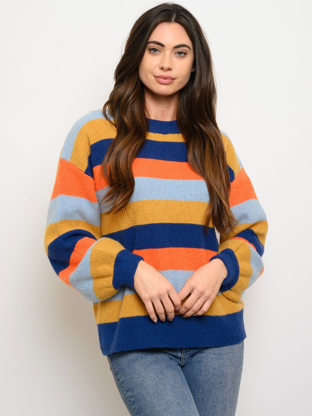 WOMEN'S LONG SLEEVE KNIT COLORBLOCK SWEATER