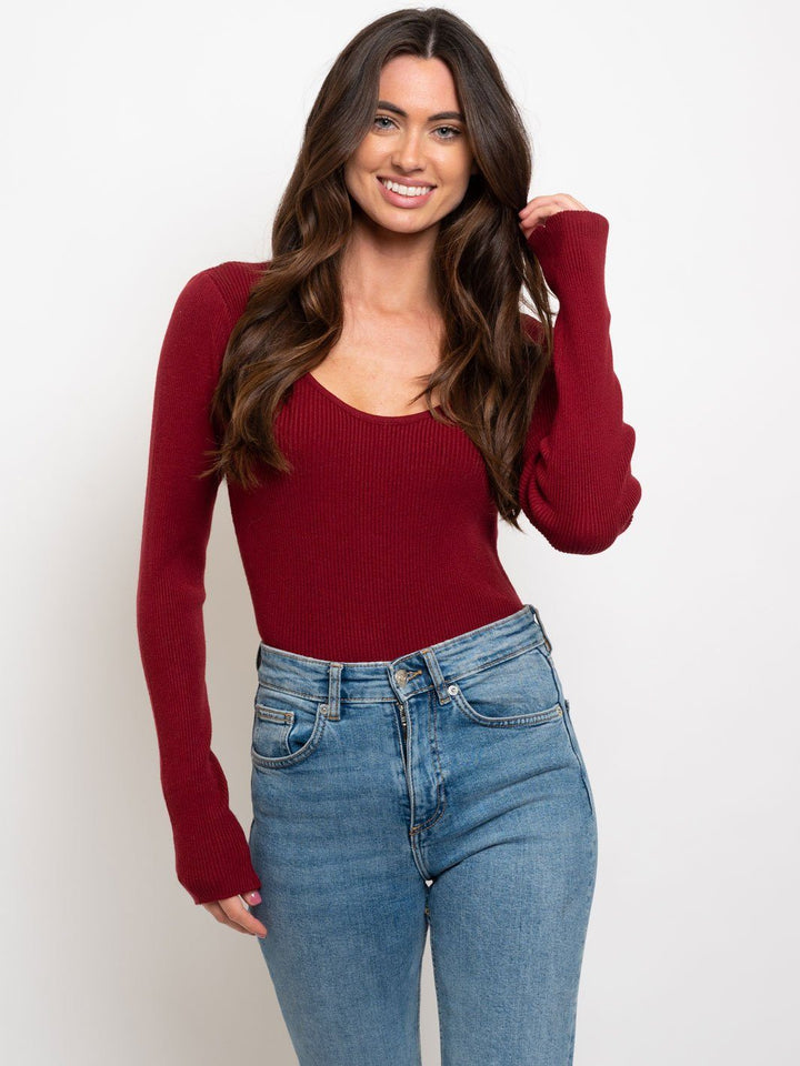 WOMEN'S RIB ROUND NECK LONG SLEEVE BODYSUIT
