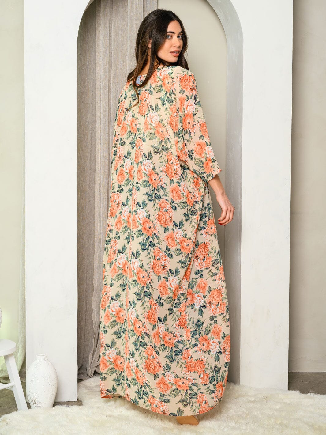 WOMEN'S 3/4 SLEEVES FRONT TIE FLORAL KIMONO