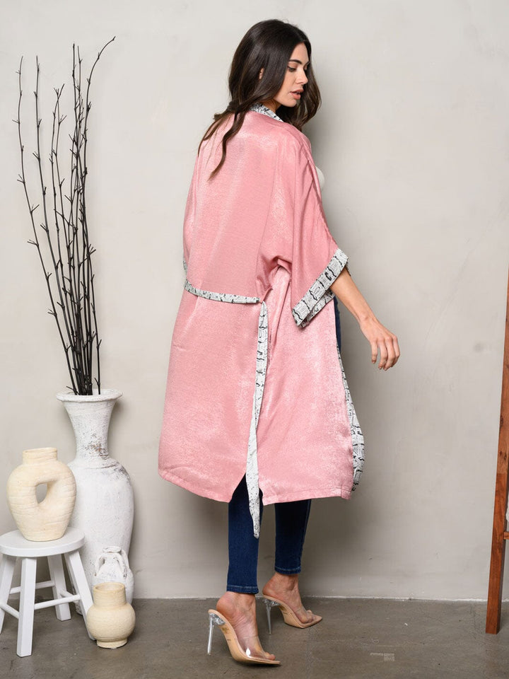 WOMEN'S SHORT SLEEVES ANIMAL PRINT KIMONO