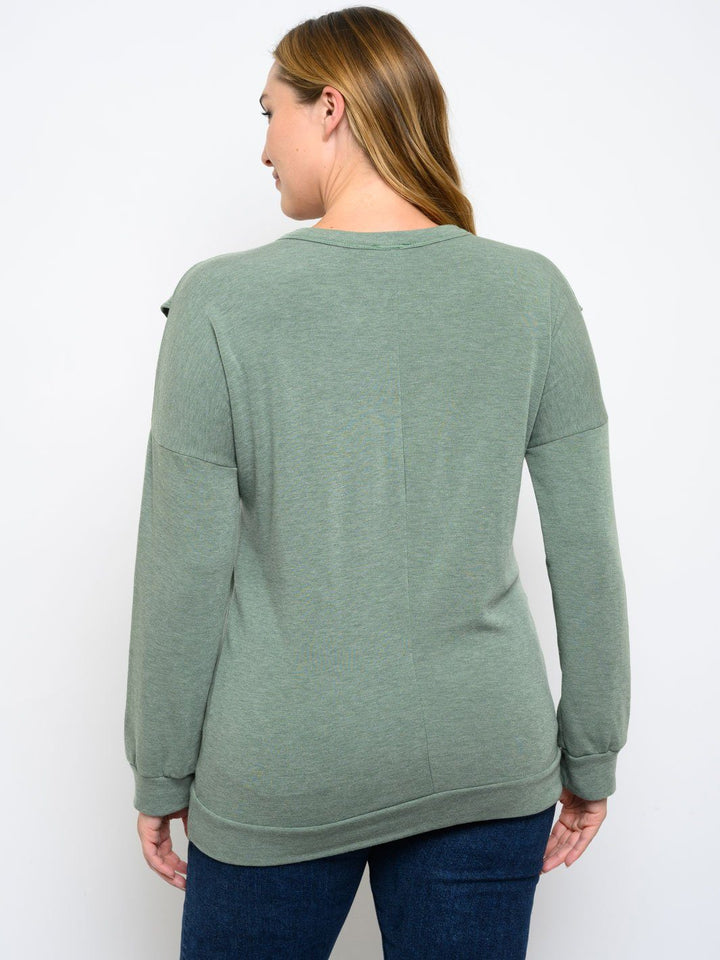 PLUS SIZE LONG SLEEVE RUFFLE DETAIL TOP