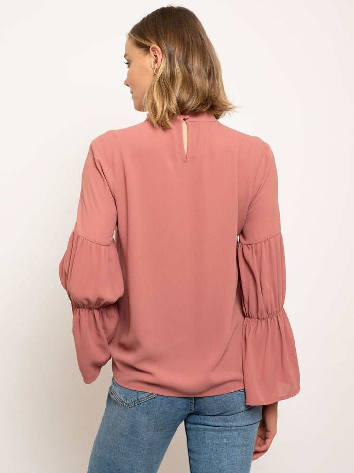 WOMEN'S LONG SLEEVE MOCK NECK PLEATED LONG SLEEVES TOP