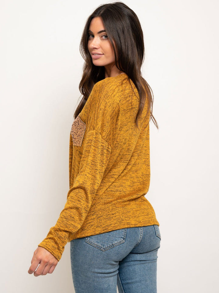 WOMEN'S LONG SLEEVE FRONT KNOT POCKET TOP