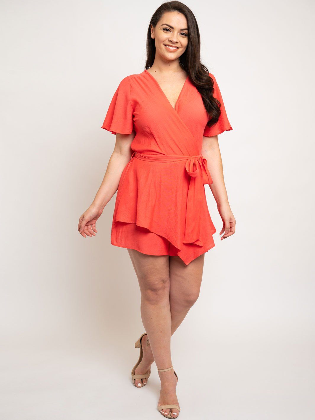 PLUS SIZE FRONT TIE LAYERED ROMPER